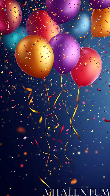 Balloons Burst Into Confetti Dance Against Deep Night Sky