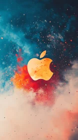 Apple logo silhouette suspended in abstract nebula field