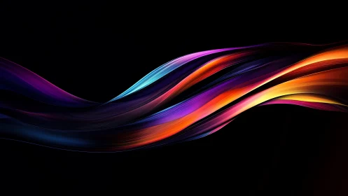 Chromatic light ribbons sweeping across deep black field.