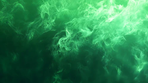 Ethereal Green Smoke Abstract Background with Soft Light Effects.