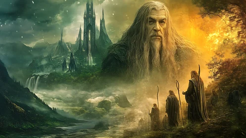 Ancient wizardly guardians watch over a misty enchanted realm