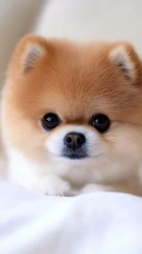 Tiny Pomeranian daydreams on a cloud of soft blankets.