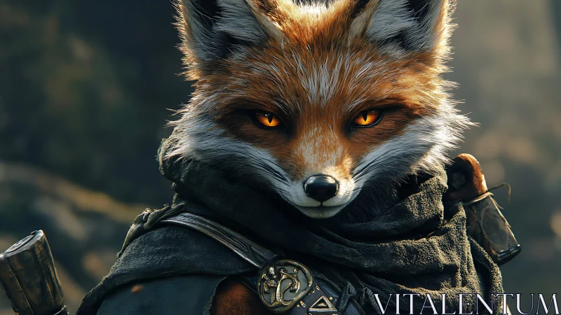 Cinematic vulpine ranger portrait with tactical gear detailing.