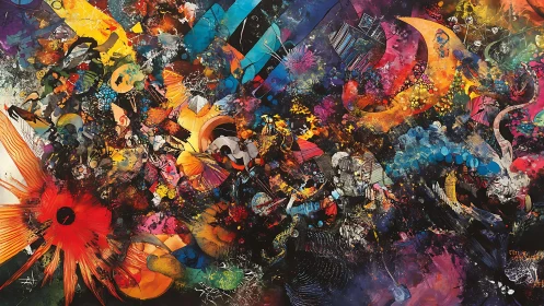 Explosive abstract cosmos with vivid splashes and motion.