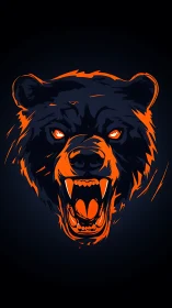 Aggressive bear head rendered in high contrast neon orange vector