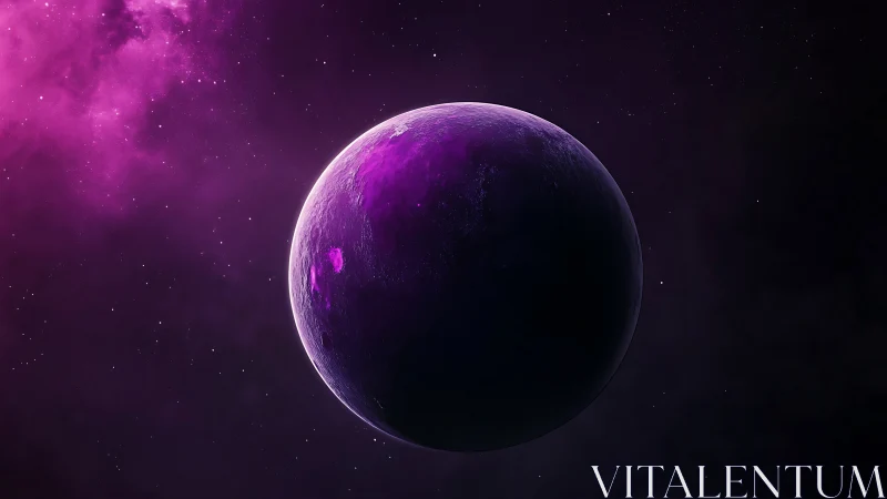 Violet exoplanet in nebular glow with cinematic rim light.