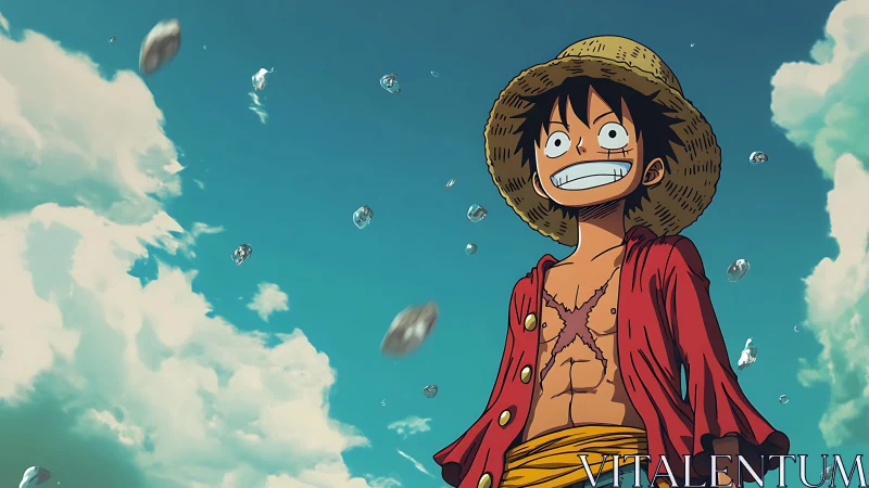 Sunny sky dreamer in a straw hat grinning toward tomorrow.