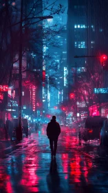 Neon rainwalk through a quiet midnight city glow.