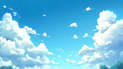 Soft summer clouds drift gently across a bright blue sky