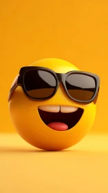 Cool orange emoji wears glossy sunglasses, glowing backdrop.