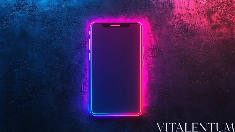 Neon-Bordered Smartphone Display Against Textured Dark Environment.