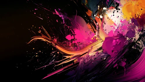 Dynamic magenta brushstroke explosion on deep black ground