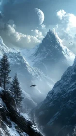 Moonlit spires rise above a whispering winter gorge.