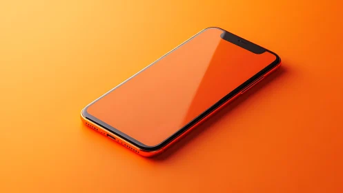 Modern Smartphone With Vibrant Orange Display Against Gradient Background