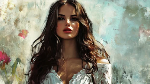 Digital painting portrait with luminous brushwork and bokeh abstraction.