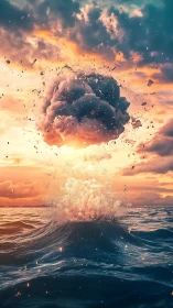 Surreal vapor explosion rises from turbulent ocean surface