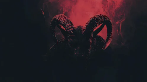 Digital painting of horned demon silhouette in red haze.