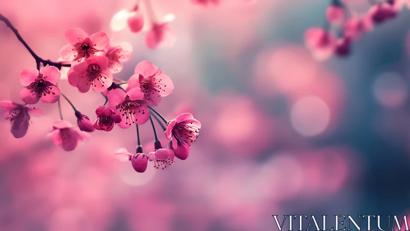 Cherry Blossoms in Soft Focus with Shallow Depth Field