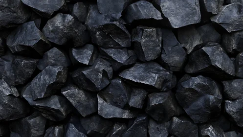 Photorealistic coal rock wall with dense faceted texture grid.