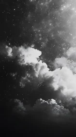 Nocturne of drifting stormclouds stitched with starlight.