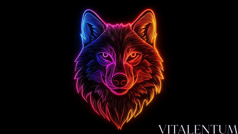 Neon gradient wolf head illustration on black background.