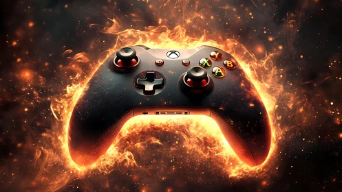Gaming Controller Engulfed in Inferno Flames