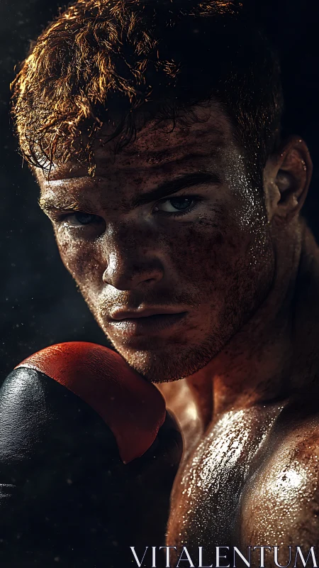 Determined Boxer Gripping Victory Under Golden Light.