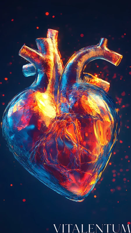 Glowing glass heart pulsing with fiery electric warmth.