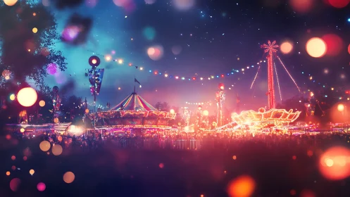 Midnight carnival galaxies swirl beneath string-lit skies