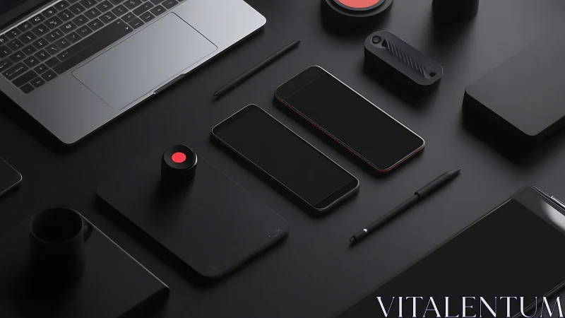 Monochrome workspace grid with precision-aligned smart devices.