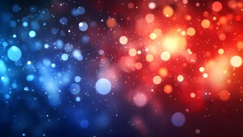 Abstract bokeh lights background in vibrant blue and red hues.
