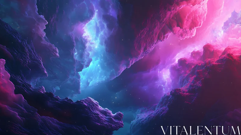 Vivid cosmic nebula corridor glows with deep magenta light