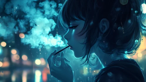 Nocturnal vapor study of neon-lit profile in rainfall atmosphere.