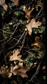 Camouflage leaves tangled in autumn&rsquo;s pixelated undergrowth.