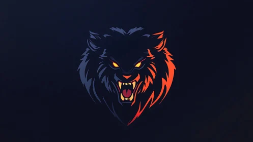 Blazing wolf emblem glowing fiercely against deep night sky.