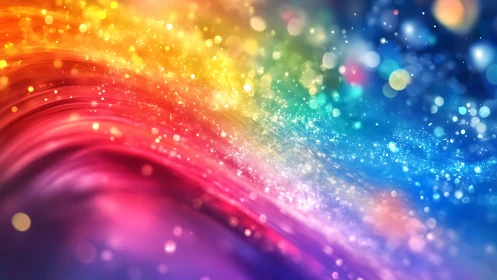 Prismatic light waves curve through glowing bokeh field.