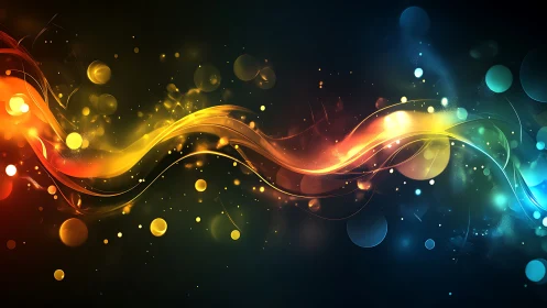 Colorful light waves curve across dark abstract background