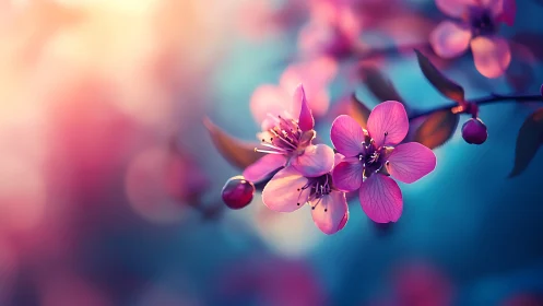 Magenta blooms drift where twilight meets neon dreams