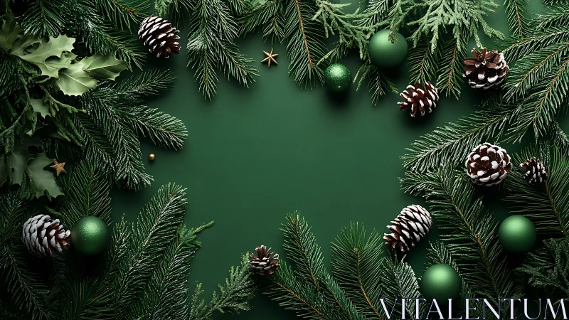 Fir branches and pinecones form a centered green frame