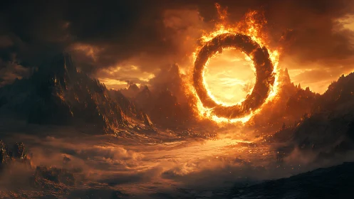 Fiery Ring Portal Opens Above Desolate Valley.