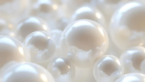 Pearl-bright spheres drift through a creamy dreamscape glow.