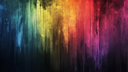 Vibrant Dripping Rainbow Abstract Painting with Grunge Texture.