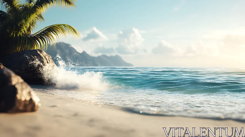 Tropical Coastal Beach with Mountain Formation.