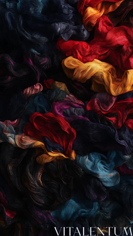 Macro study of folded pigment waves in dense chromatic fabric