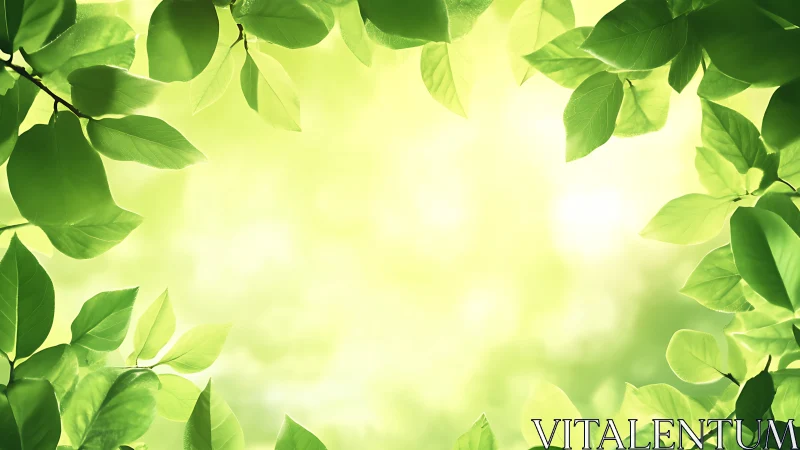 Backlit spring foliage frames a luminous green bokeh field