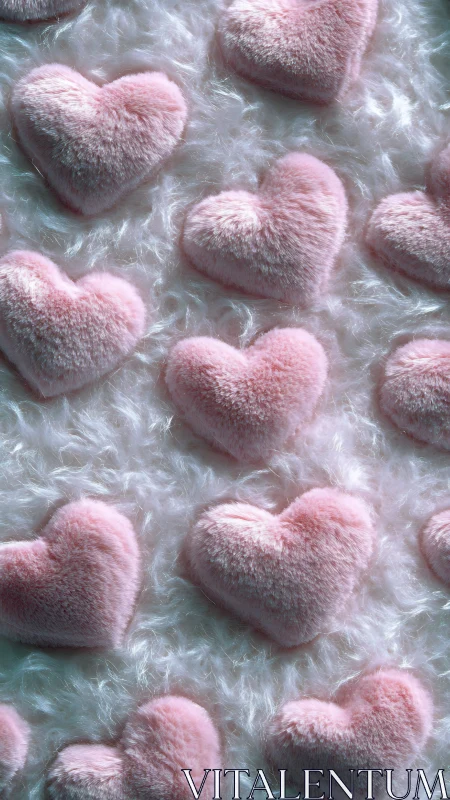 Fuzzy Pink Heart Shapes Arranged Systematically on Textured Pale Background