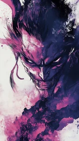 Sinister spectral samurai portrait in magenta ink dispersion