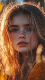 Young woman portrait framed by backlit golden hair strands
