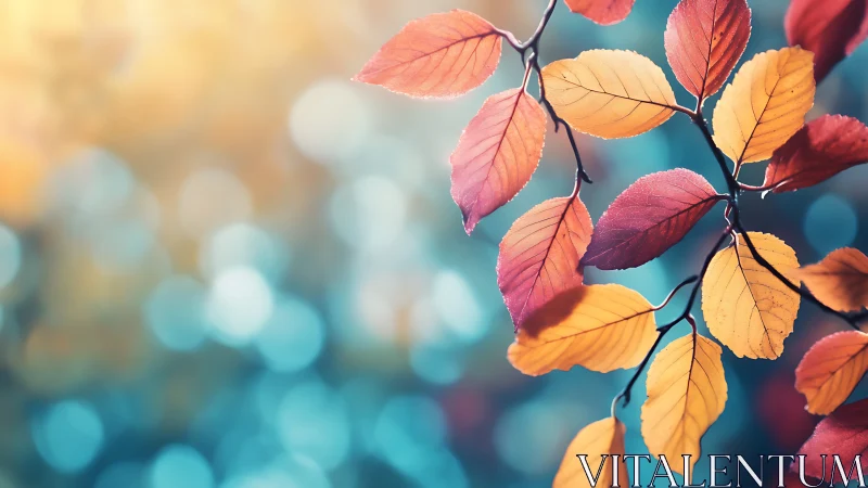 Gentle autumn leaves drifting over dreamy teal light.