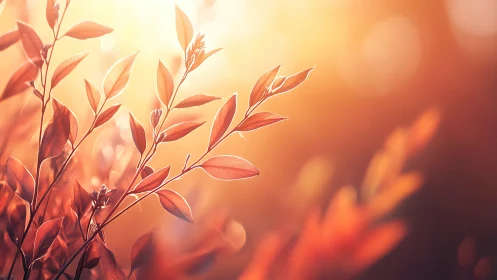 Autumn Leaves with Soft Sunlight in Dreamy Bokeh Style.